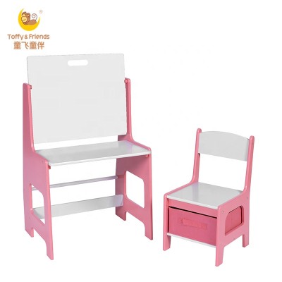 Toffy & Friends kids drawing table chair set with blackboard and white board