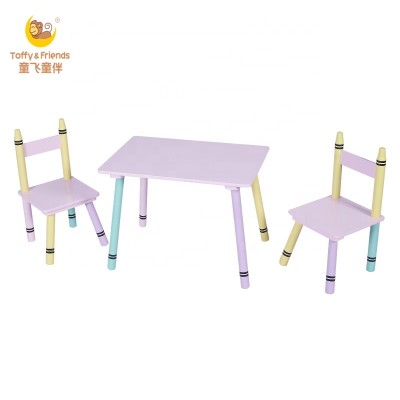 Toffy & Friends kids wooden Macaron crayon legs table and chairs set