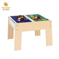 Toffy & Friends kids functional wooden lego bricks play table with storage space