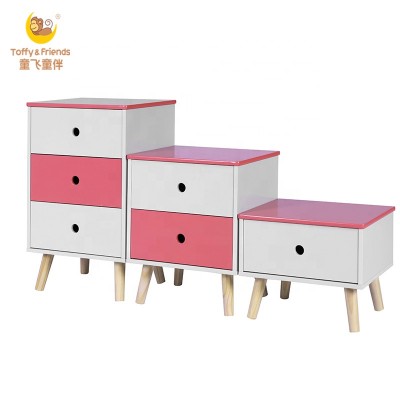 Toffy & Friends kids wooden bedroom storage caibinet with drawers solid color