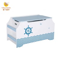 Toffy & Friends kids wooden toy storage chest with side storage shelf in Sailing design