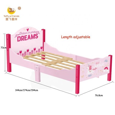 Toffy & Friends Kids wooden single bed length adjustable in pink Unicorn design for girl