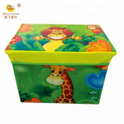 kids nonwoven fabric toy storage bench with lid MDF board animal design