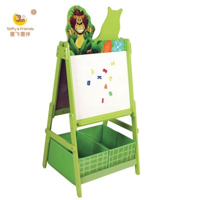 Toffy & Friends kids wooden painting easel chalkboard with storage bins in Jungle design