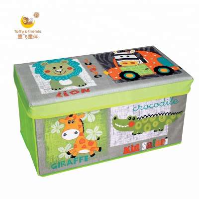 kid fabric ottoman foldable bench with lid in animal design