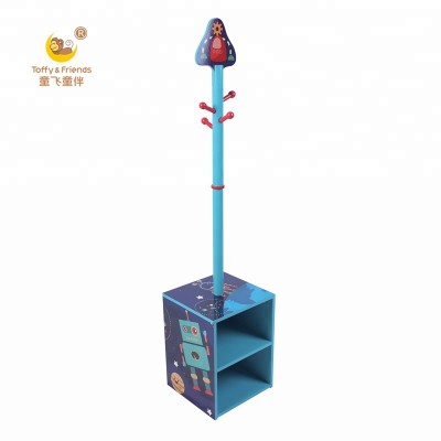 Wooden kid standing coat hanger clothes tree