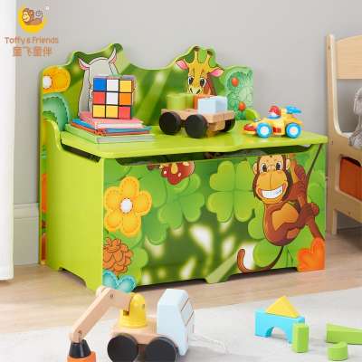 Toffy & Friends Kid's Jungle Wooden Storage Toy Box with Lid green