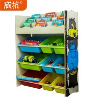 2018 new cute kids wooden toy organizer popular kindergarten toy storage rack with 9pcs plastic bins