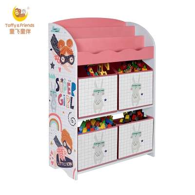 Toffy & Friends kids wood toy organizer storage shelf in Super Girl design