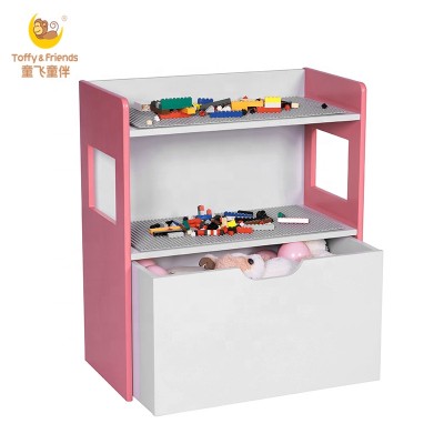 Toffy & Friends kids wooden lego play table with storage drawer toy storage shelf