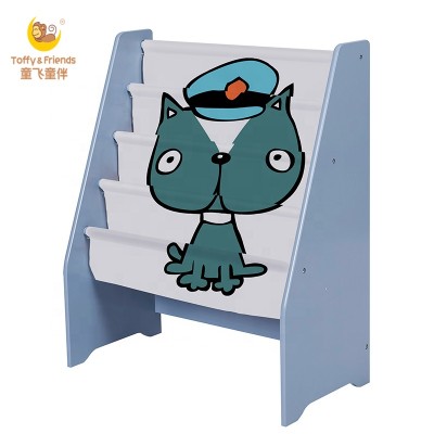 Toffy & Friends kids wooden bookshelf with Puppy printing fabric