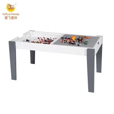 Toffy & Friends kids wooden lego play table with blackboard gray