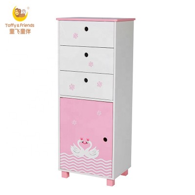 Toffy & Friends kids wooden storage cabinet with large drawers in Swan designs