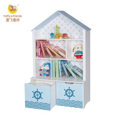 Toffy & Friends kids wooden storage cabinet house-shaped bookshelf with large drawers