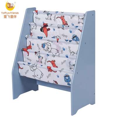 Toffy & Friends kids wooden bookshelf with Puppy printing fabric