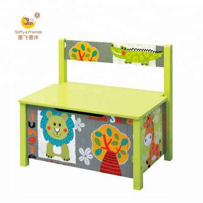 wooden toy box kids storage toy chest with back rest jungle monster design